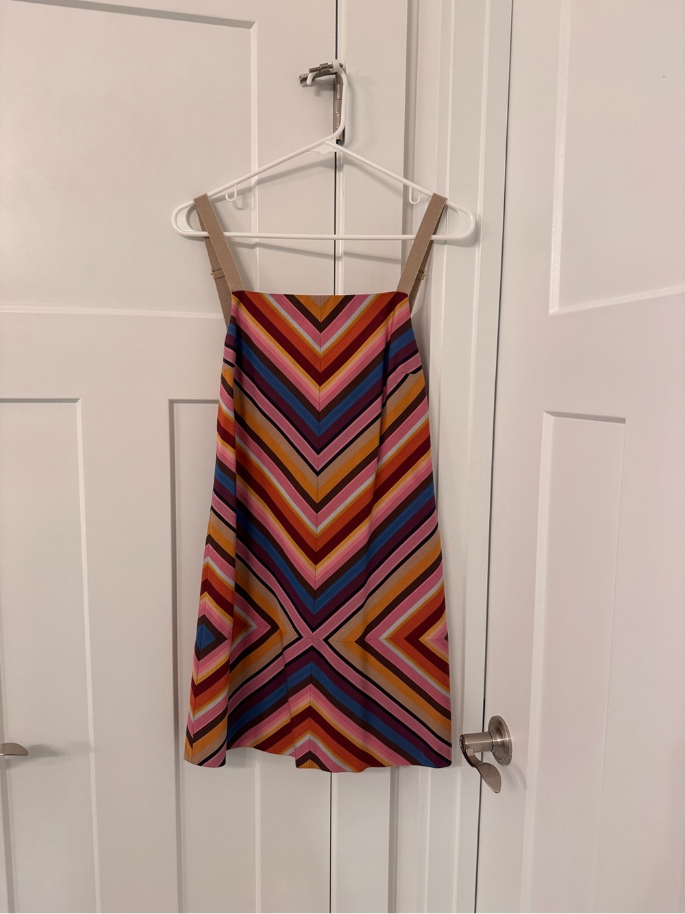 Sportmax Defilé Multicolor Chevron Stripe A-Line Dress with Tan Straps